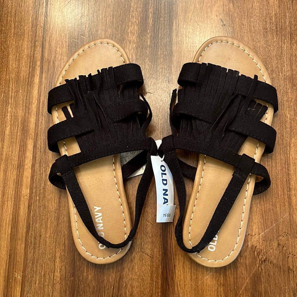Old Navy girls black fringe suede sandals size 1